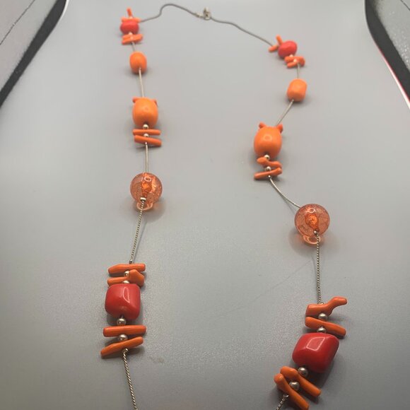 Coral Bead Lariat 41" Necklace - Picture 1 of 3